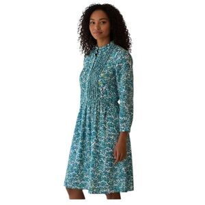 Poupette St. Barth Bea Floral Mini Dress Cotton Blue Waves pleated ruffles